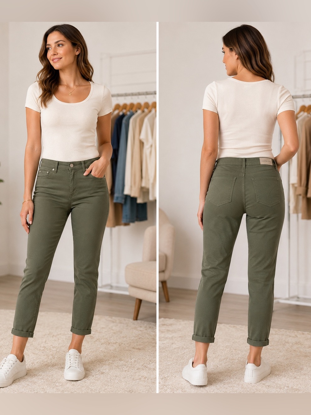 Calvin Klein Jeans Olive Green Skinny Crop Pants NWT Size 14